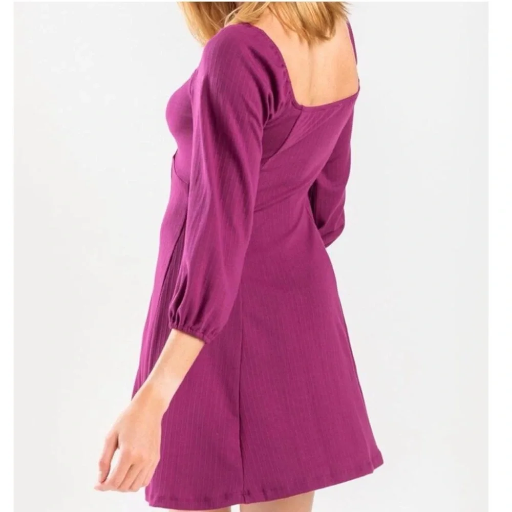 June & Hudson Purple Fit And Flare Mini Dress 3/4 Length Sleeves Size Medium - Picture 2 of 8